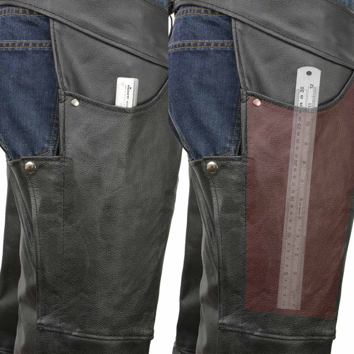 Event Leather EL1101 Black Real Leather Motorcycle Chaps for Men - Premium Leather Riding Chaps