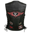 Event Leather ELL4900 Women’s 'Love to Ride' Black Leather Motorcycle Patched Embroidered Vests with Side Laces