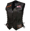 Event Leather ELL4900 Women’s 'Love to Ride' Black Leather Motorcycle Patched Embroidered Vests with Side Laces