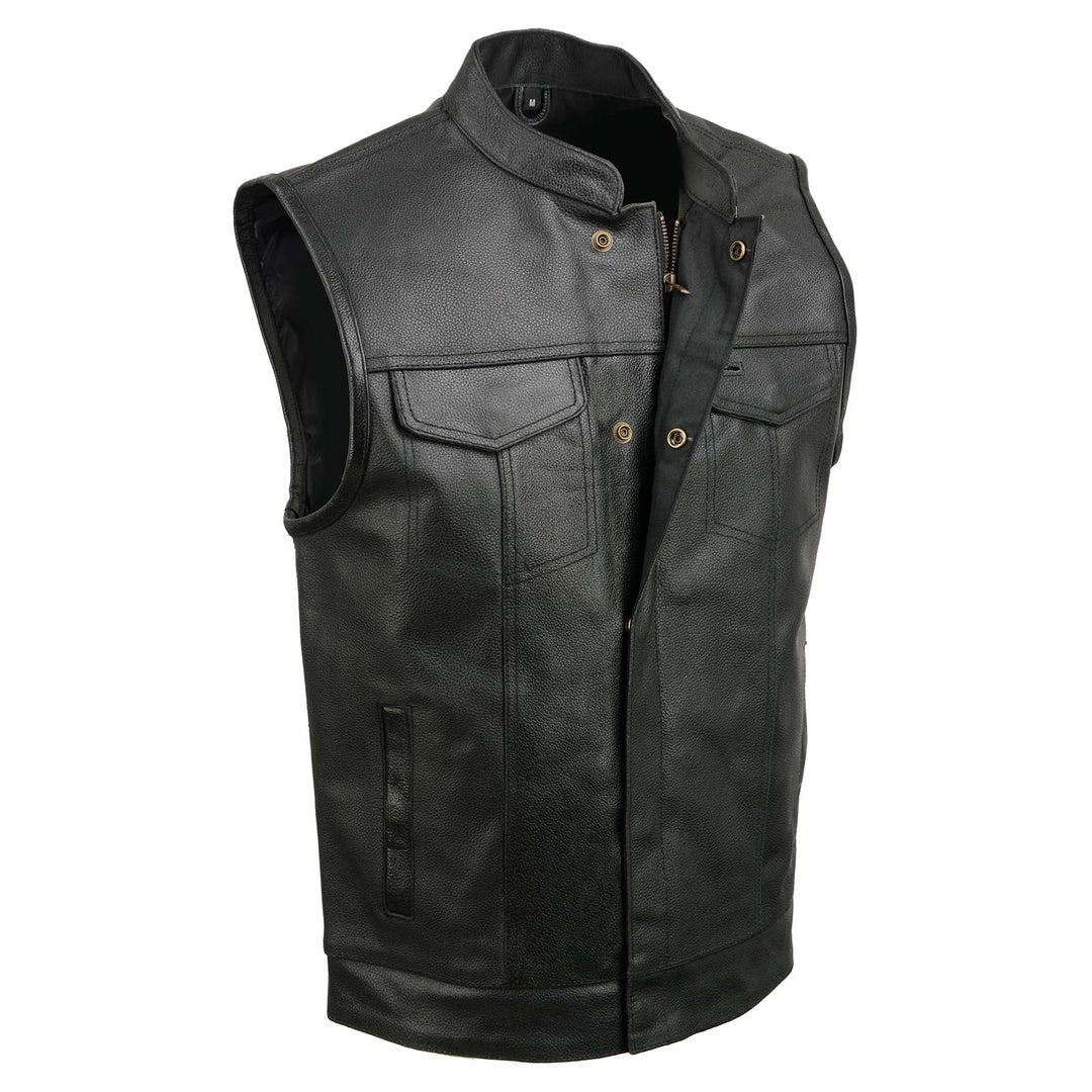 Event Leather ELM3910 Men's Black Motorcycle Leather Riders Club Style Vest w/ Dual Closure