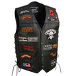 Event Leather ELM3920 Men's Black Leather Pre-Patched Bikers Vest w/ 6 Pockets - 23 Patches and Side Laces