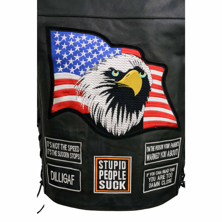 Event Leather ELM3925 Black Motorcycle Leather Vest for Men w/ Patches - Riding Club Adult Motorcycle Vests