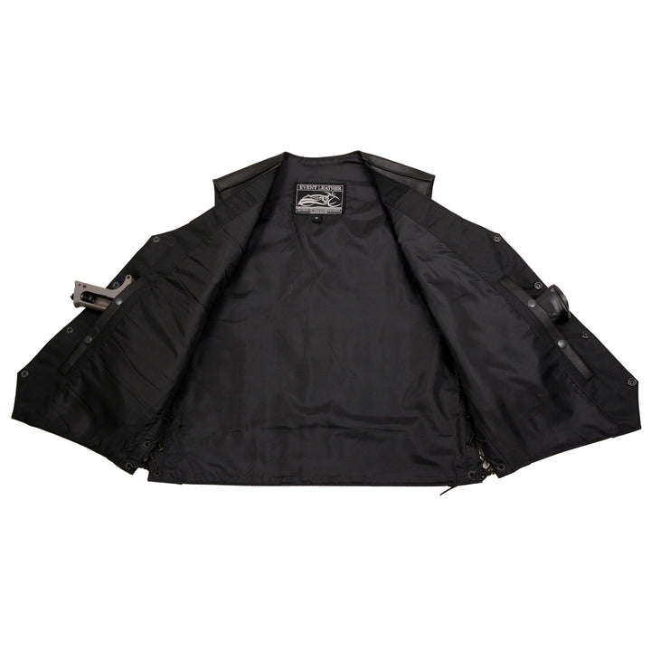 Event Leather ELM3930 Men’s Black Motorcycle Riders Leather Vest w/ 9 Patches and Adjustable Side Laces