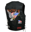 Event Leather ELM3930 Men’s Black Motorcycle Riders Leather Vest w/ 9 Patches and Adjustable Side Laces