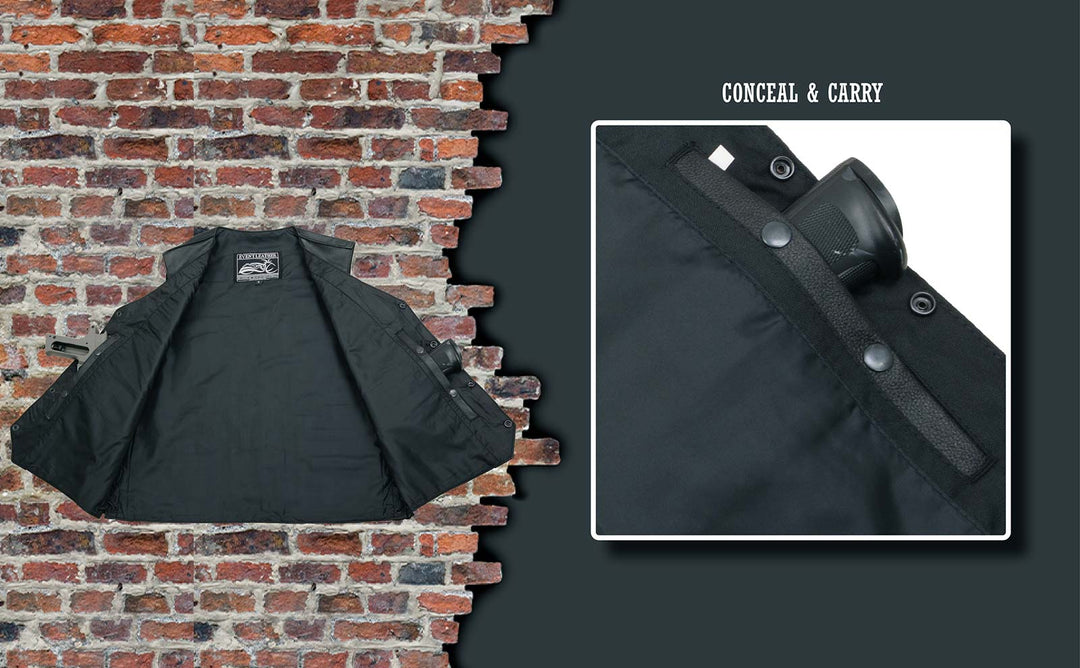 Event Leather ELM3930 Men’s Black Motorcycle Riders Leather Vest w/ 9 Patches and Adjustable Side Laces