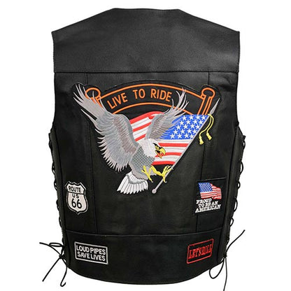 Event Leather Men’s Concealed Carry Motorcycle Vest Black with Patches ELM3930