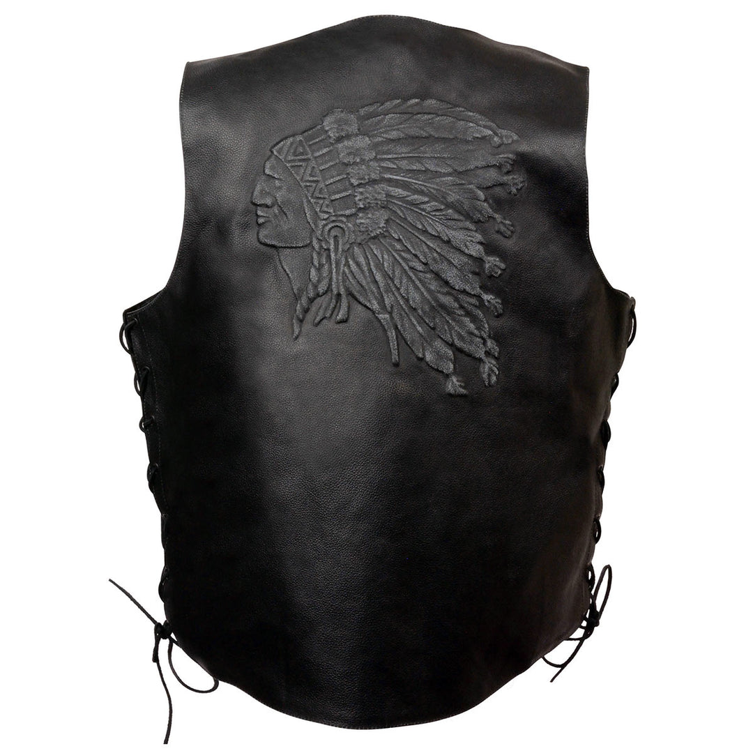 Event Leather ELM3900 Men's Motorcycle Riders Black Leather Vest with Embossed Native American Head