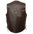 Event Leather ELM3900 Men's Motorcycle Riders Brown Leather Vest with Embossed Native American Head