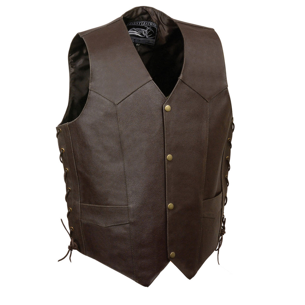 Event Leather ELM3900 Men's Motorcycle Riders Brown Leather Vest with Embossed Native American Head