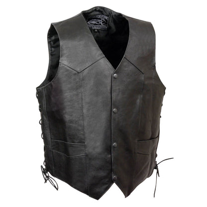 Event Leather ELM3940 Black Motorcycle Leather Side Lace Vest for Men w/ Eagle Head and Stars Emboss