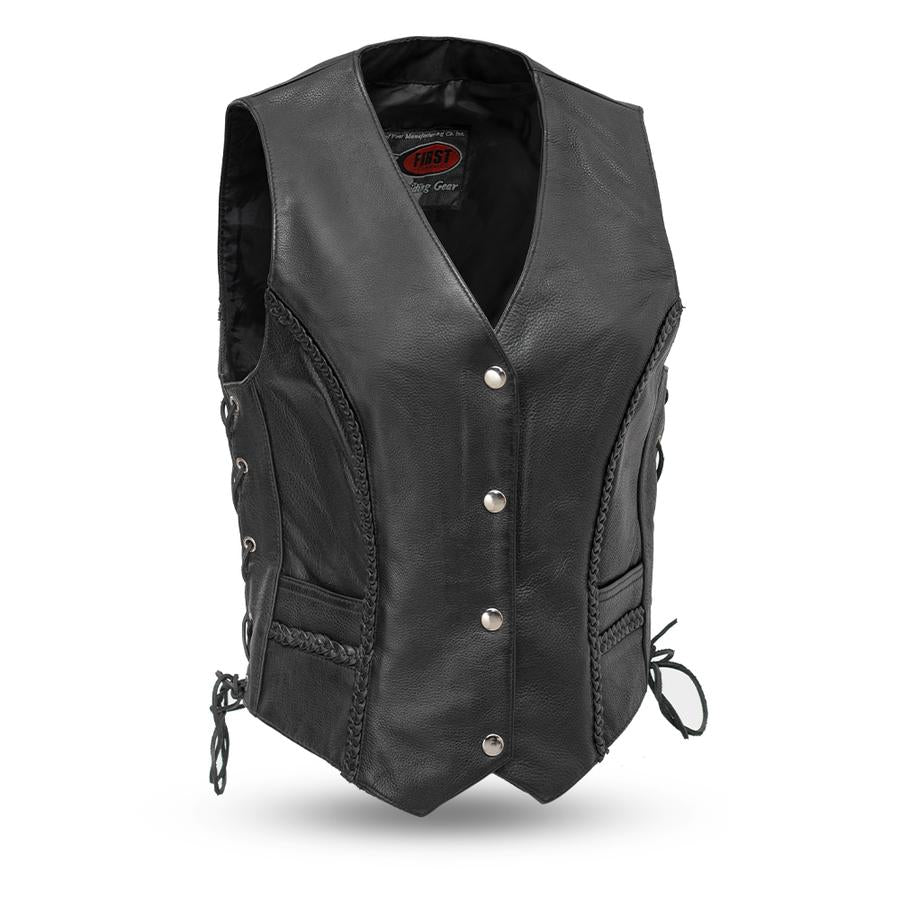 First Manufacturing FIL508CFD Women's ‘The Trinity’ Black Motorcycle Western Style Leather Vest