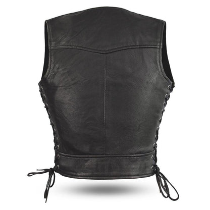 First Manufacturing FIL542GDD Women's ‘The Raven’ Motor Fashion Style Black Leather Vest