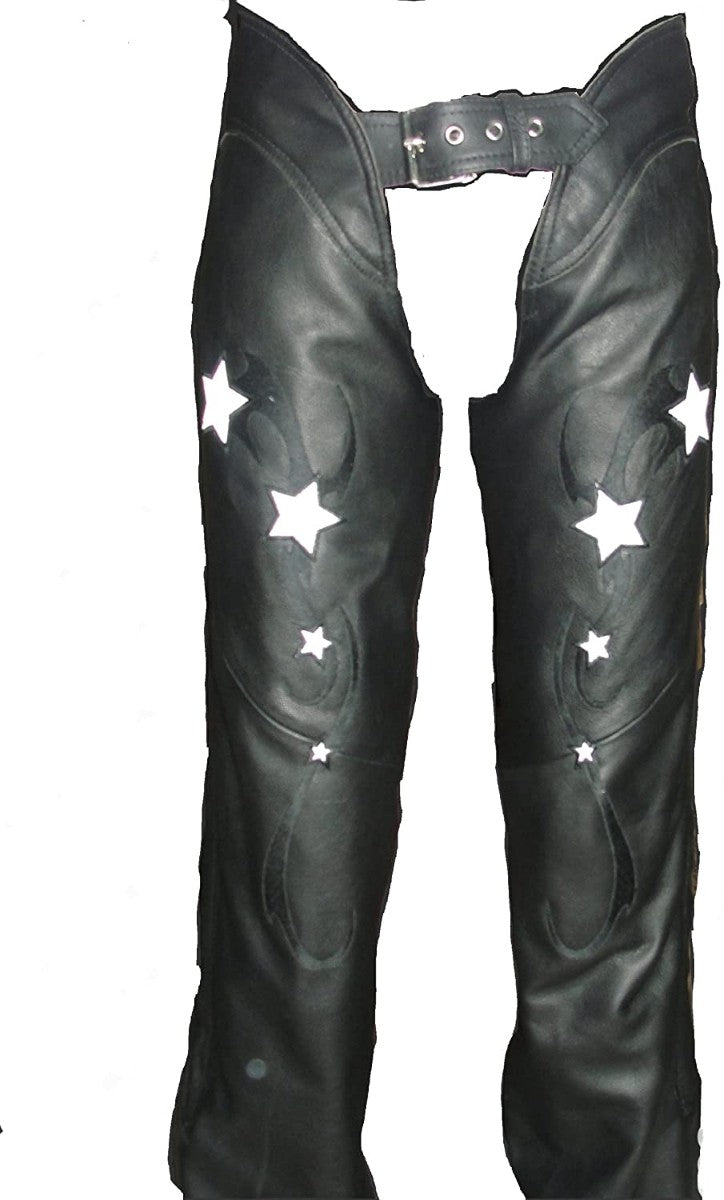 First Manufacturing FIL755CSL Women's Black Reflective Star Leather Chap