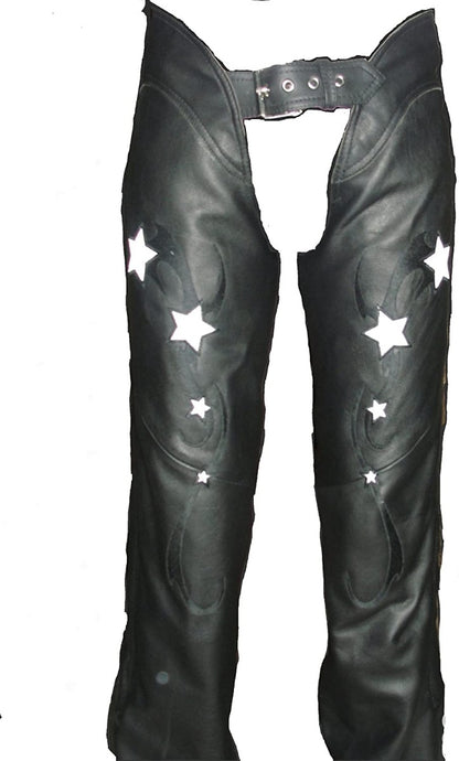 First Manufacturing FIL755CSL Women's Black Reflective Star Leather Chap