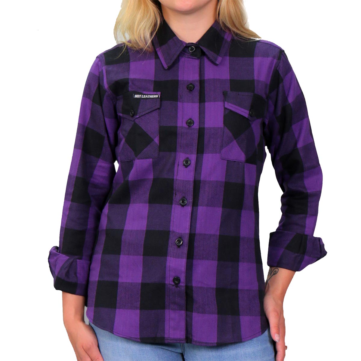 Hot Leathers FLL3003 Ladies Black and Purple Long Sleeve Flannel Shirt