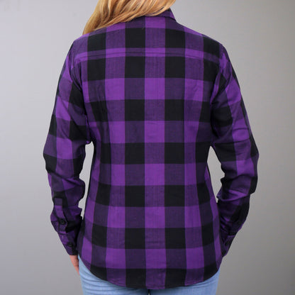 Hot Leathers FLL3003 Ladies Black and Purple Long Sleeve Flannel Shirt