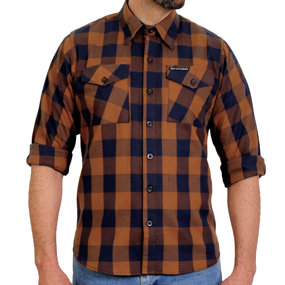 Hot Leathers FLM2016 Men's Brown and Navy-Blue Long Sleeve Flannel Shirt