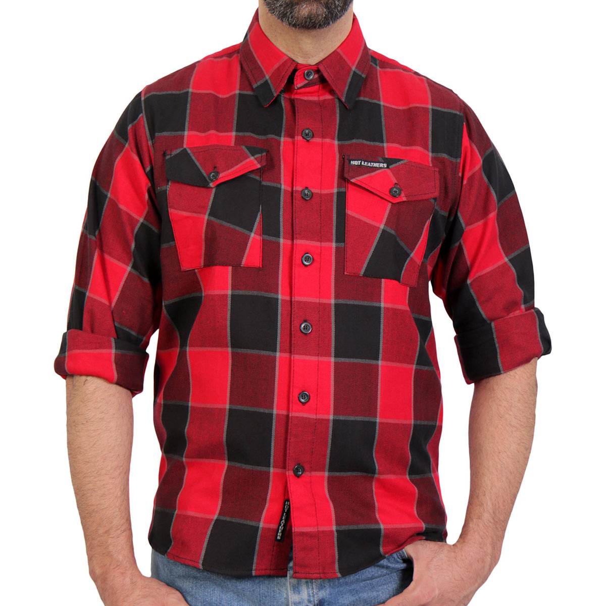 Hot Leathers FLM2019 Men's Red Black and Gray Long Sleeve Flannel Shirt