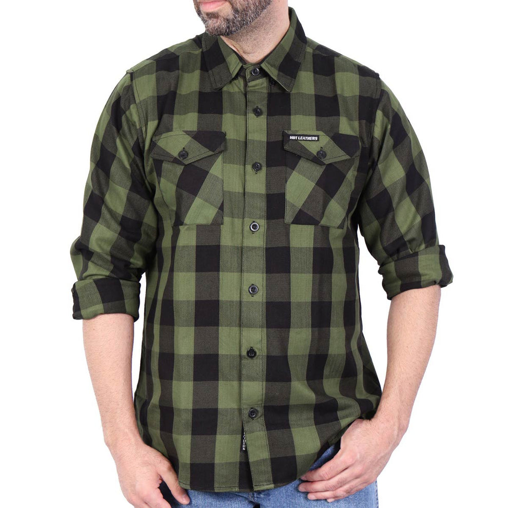 Hot Leathers FLM2027 Men's OD Green and Black Long Sleeve Flannel Shir ...