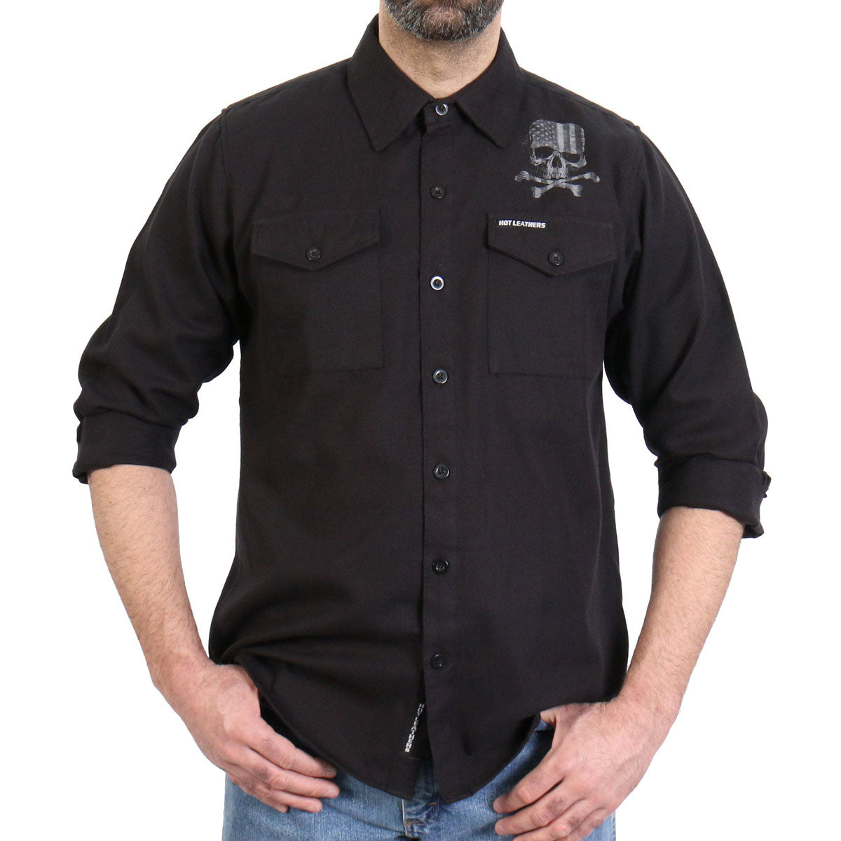 Hot Leathers FLM2113 Men's 'Black Flag Skull' Long Sleeve Flannel Shirt