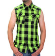 Hot Leathers FLM5002 Men’s Black and Green Sleeveless Cotton Flannel Shirt