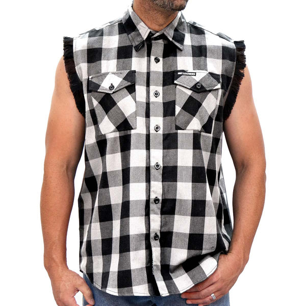 Hot Leathers FLM5202 Men's Black and White Sleeveless Flannel