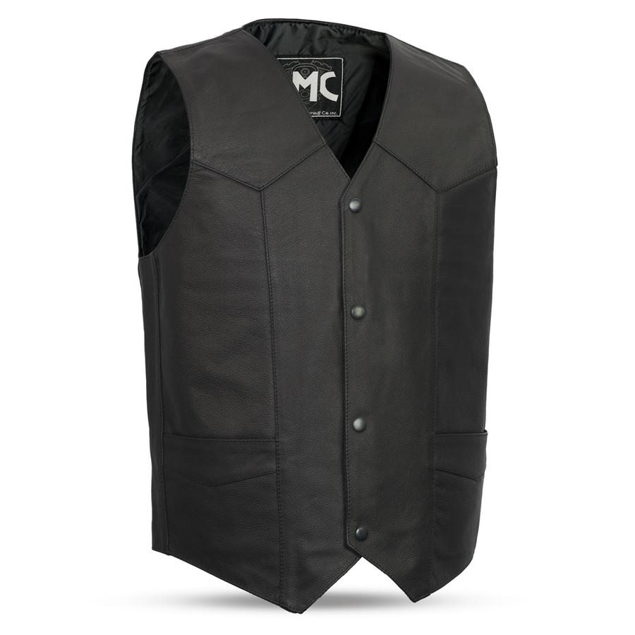 First Manufacturing FMM601BM Men’s ‘The Top Shot’ Black Western Style Leather Vest with Conceal Carry Pockets