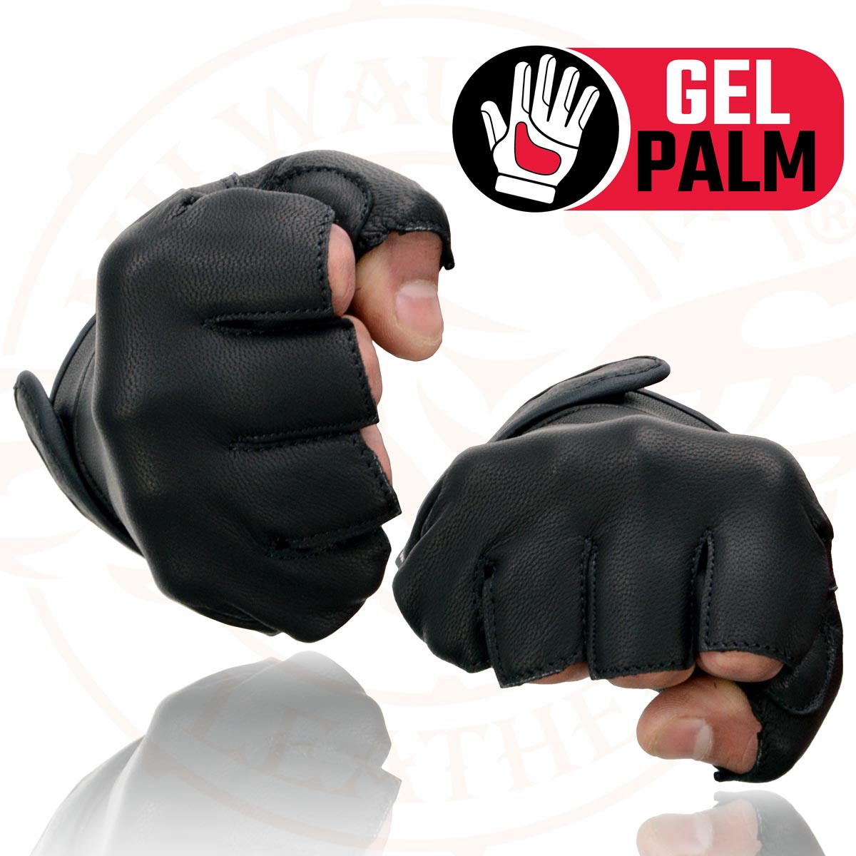 Milwaukee Leather MG7585 Men's Black Leather Gel Padded Palm Fingerless Motorcycle Hand Gloves w/ Full Panel Cover