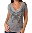Hot Leathers Ladies Burnout Cotton Butterfly Skulls V-Neck T-Shirt GLC1538
