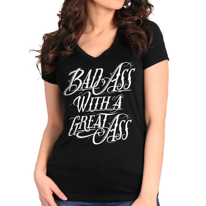 Hot Leathers GLC1589 Ladies Black Badass with A Great Ass V Burnout T-Shirt