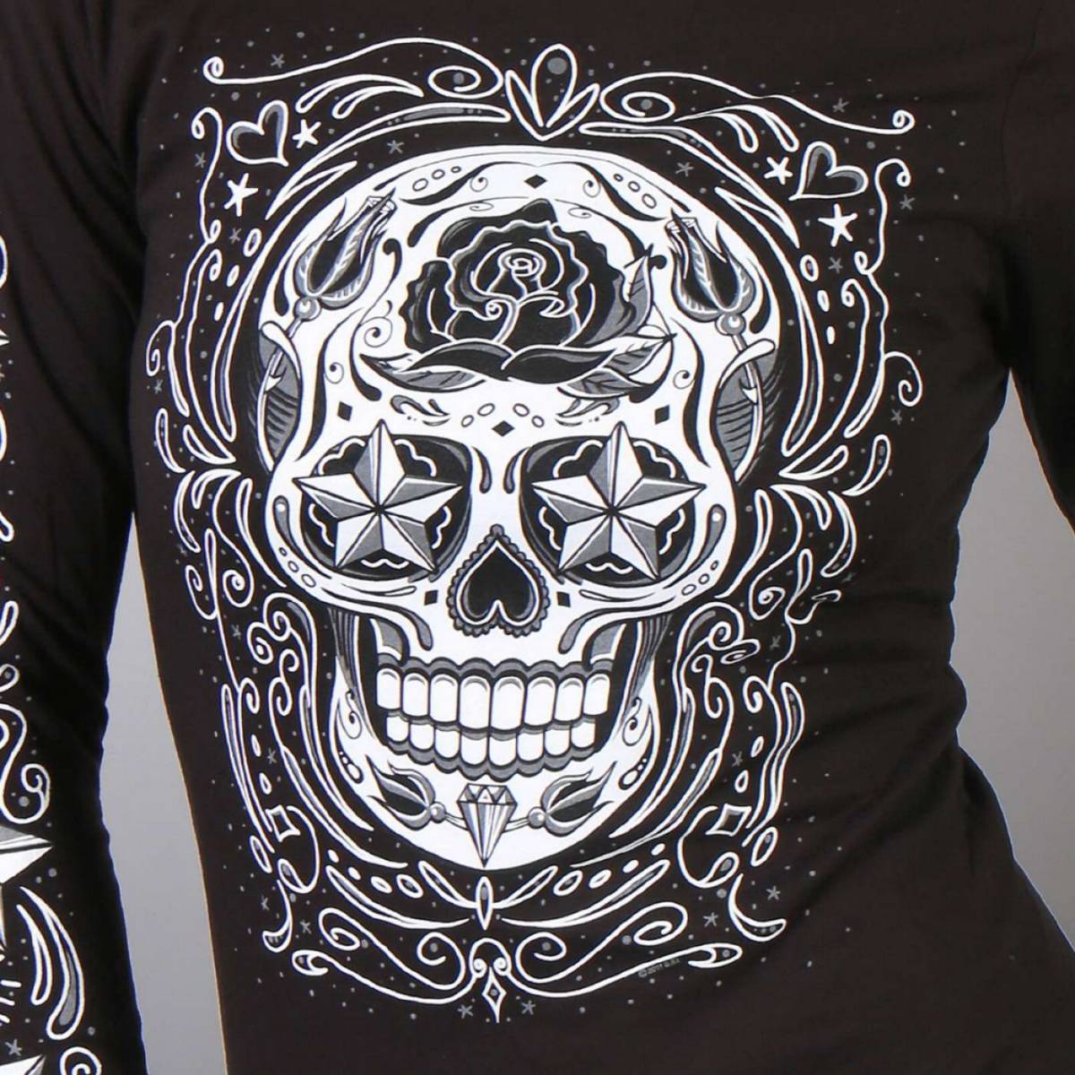 Hot Leathers GLC3183 Sugar Skull Black Long Sleeve Ladies Shirt