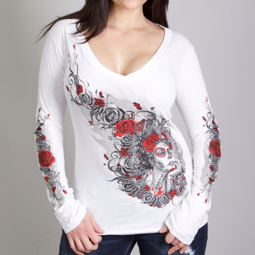 Hot Leathers GLC3412 Sugar Woman V-Neck Long White Sleeve Shirt