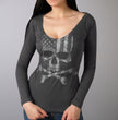 Hot Leathers GLC3495 Flag Skull Ladies Smoke Color Long Sleeve Shirt