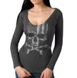 Hot Leathers GLC3495 Flag Skull Ladies Smoke Color Long Sleeve Shirt