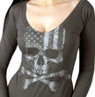 Hot Leathers GLC3495 Flag Skull Ladies Smoke Color Long Sleeve Shirt
