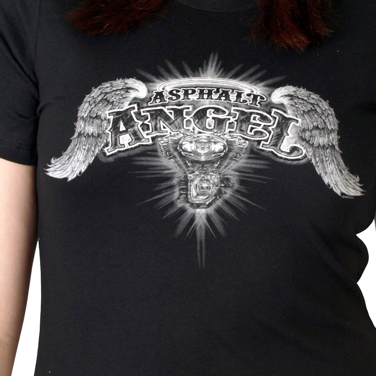 Hot Leathers GLD1040 Women's Asphalt Angel Double Sided Print Full Cut Black T-Shirt