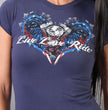 Hot Leathers GLD1297 'Live,Love, Ride' Ladies Angel Wings Navy Blue  T-Shirt