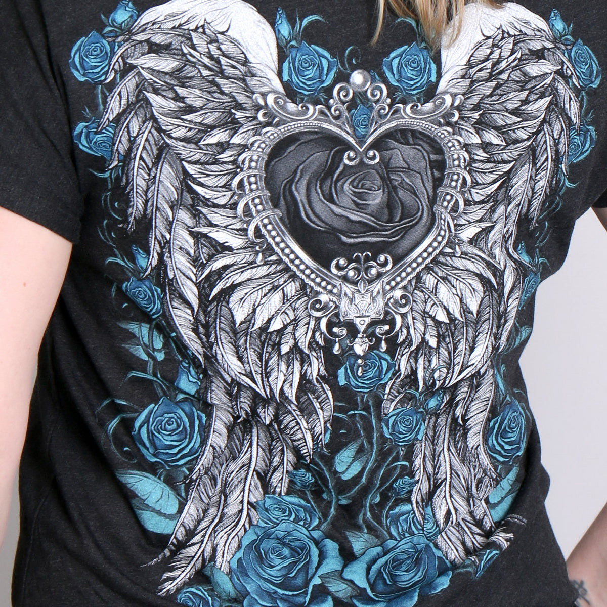 Hot Leathers GLD1345 'Angel Roses' Dolman Relax Fit Full Cut Ladies Vintage Black Tee