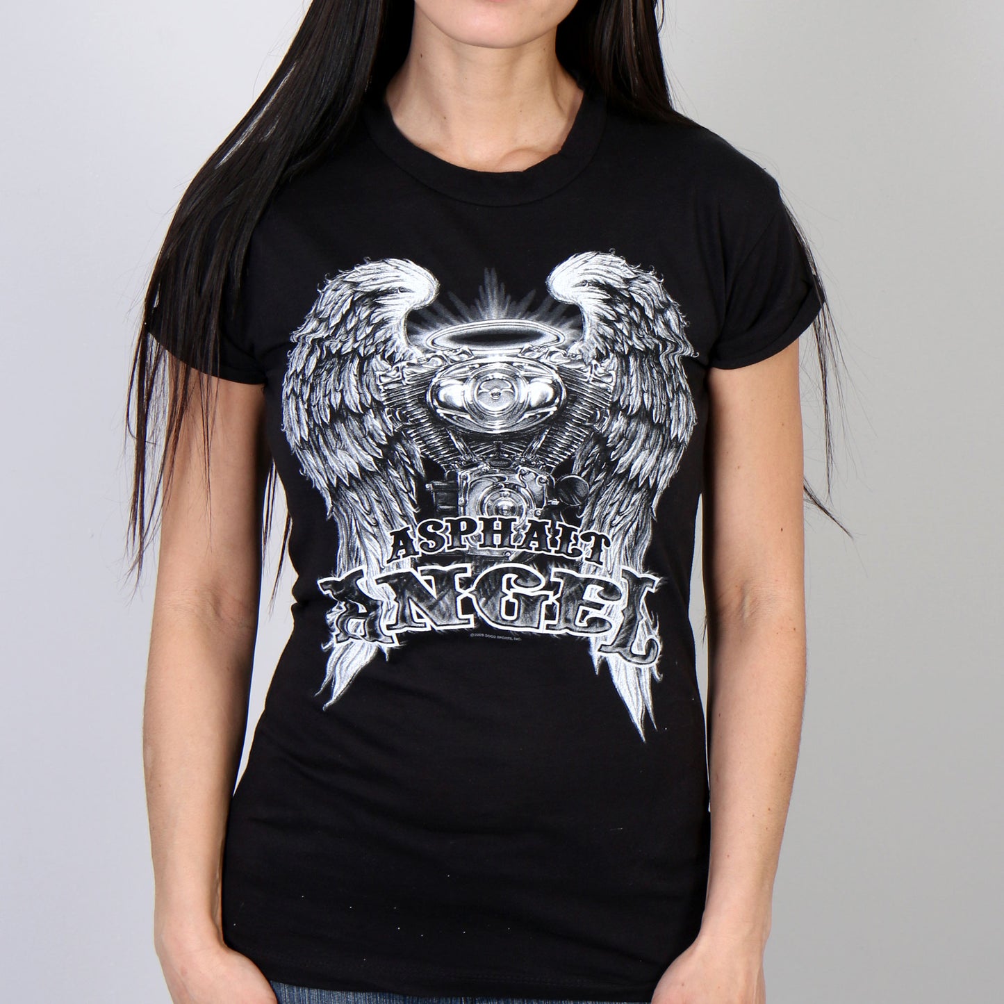 Hot Leathers GLD1366 'Slit Back Asphalt Angel' Ladies Black T-Shirt