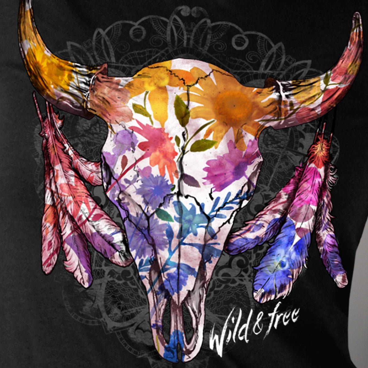 Hot Leathers GLR1497 Ladies 'Wildflowers Wild and Free' Short Sleeve Black T-Shirt