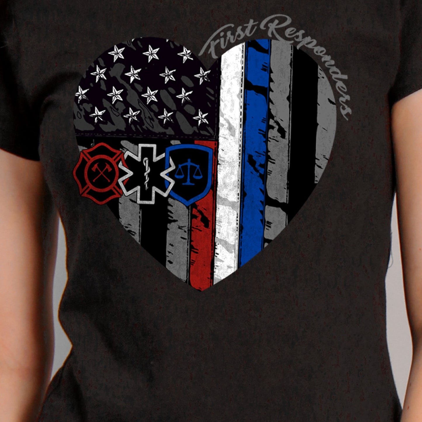 Hot Leathers GLR1517 Heart First Responders Ladies Black T-Shirt