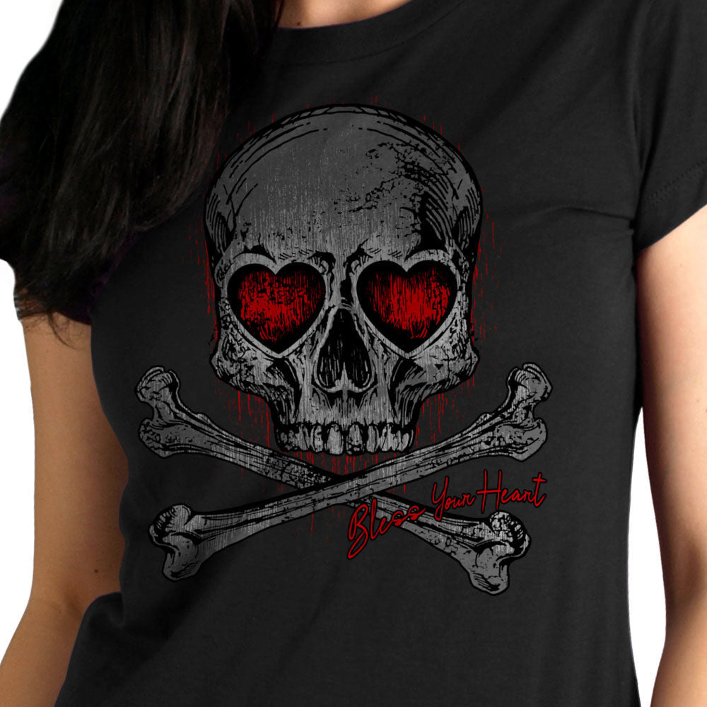 Hot Leathers GLR1555 Ladies Black Heart Eyes Skull T-Shirt