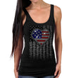 Hot Leathers GLR2559 Ladies Black Heart Bling Flag Tank Top Shirt