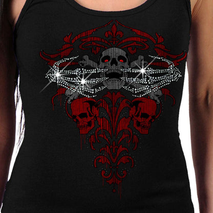 Hot Leathers GLR2561 Ladies Black Skeleton Bling Hands Tank Top