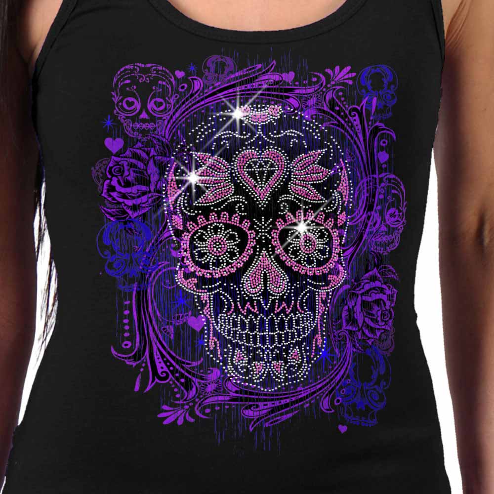 Hot Leathers GLR2562 Ladies Black Sugar Skull Bling Tank Top