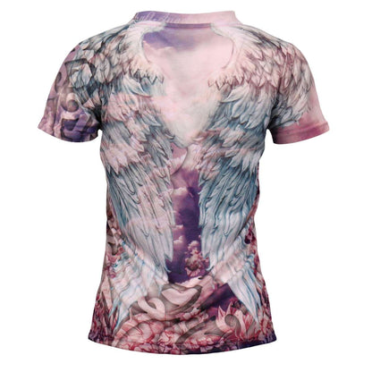 Hot Leathers Ladies Angel Wings Pink Fitted 3D All Over Printed T-Shirt GLS1001