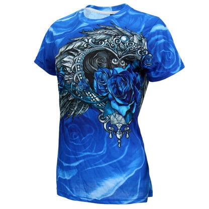 Hot Leathers Ladies Blue Angel Roses Fitted 3D All Over Printed T-Shirt GLS1002