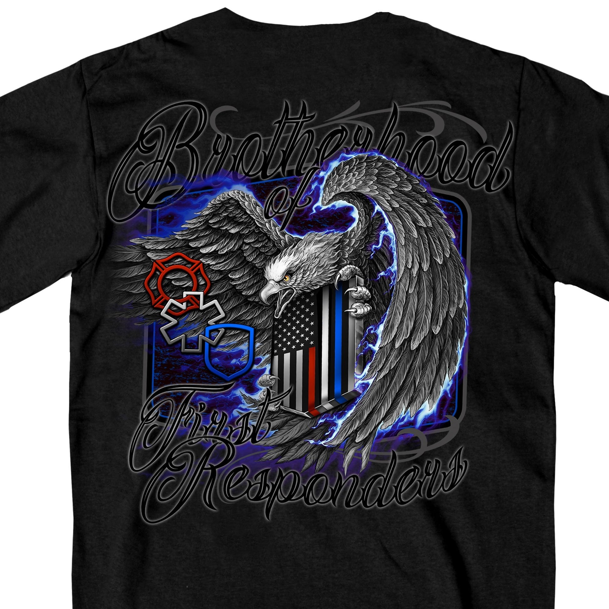 Hot Leathers GMD1451 Men's 'Brotherhood of First Responders Eagle' Black T-Shirt