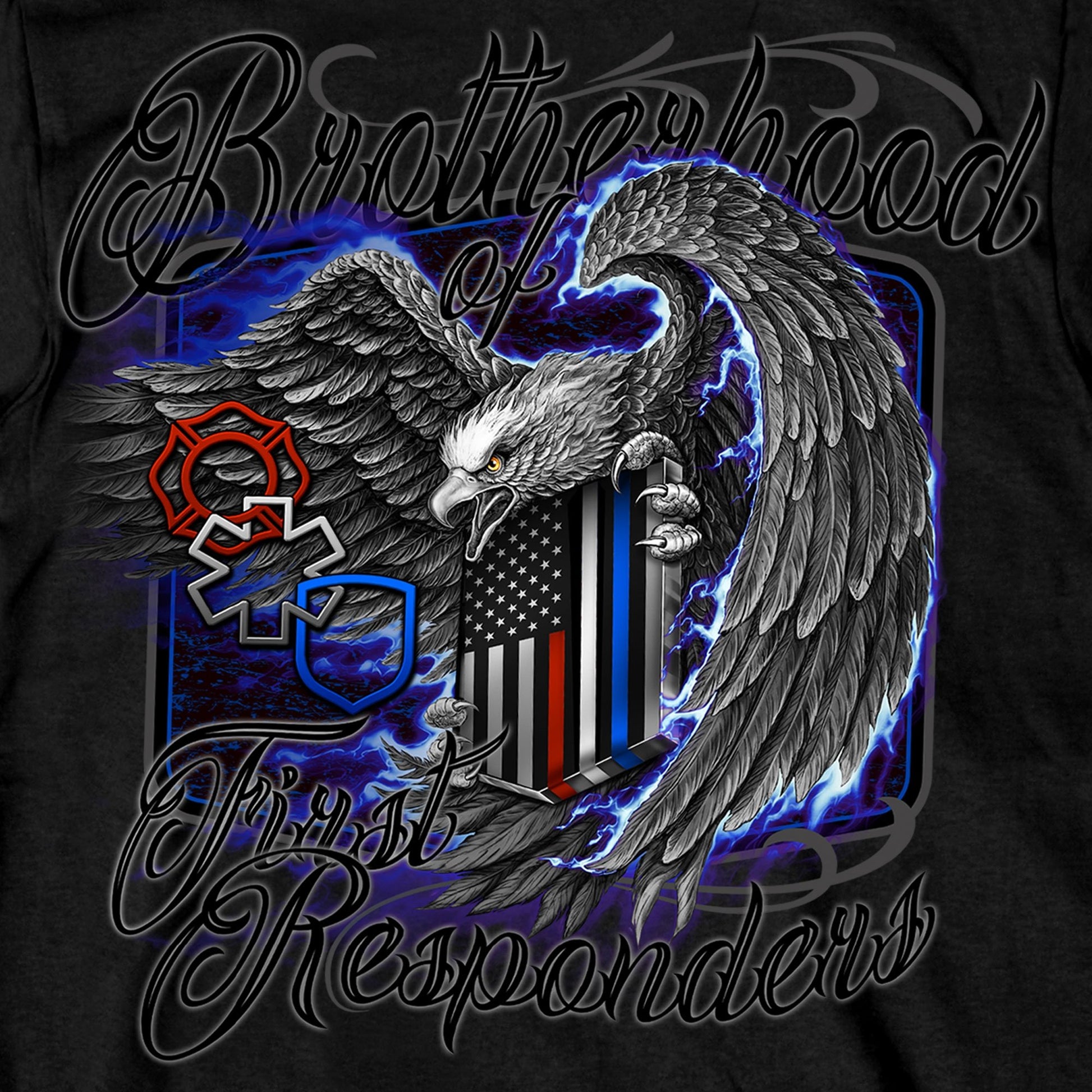 Hot Leathers GMD1451 Men's 'Brotherhood of First Responders Eagle' Black T-Shirt