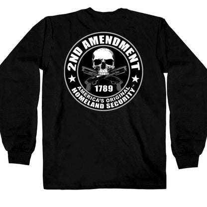 Hot Leathers GMD2158 Men's '2nd Amendment America's Original Homeland Security' Long Sleeve Black T-Shirt